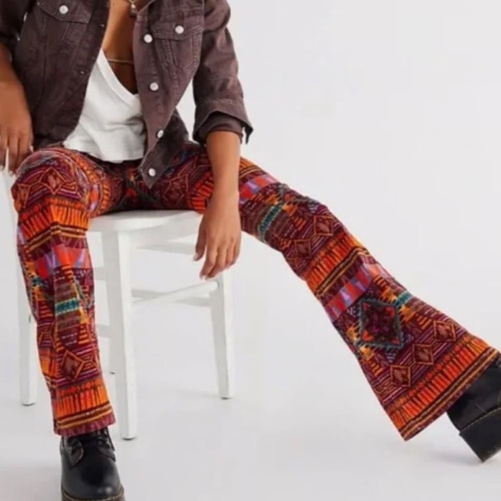 Free People Vibrant Multicolor Geometric Flare Pants